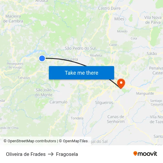 Oliveira de Frades to Fragosela map