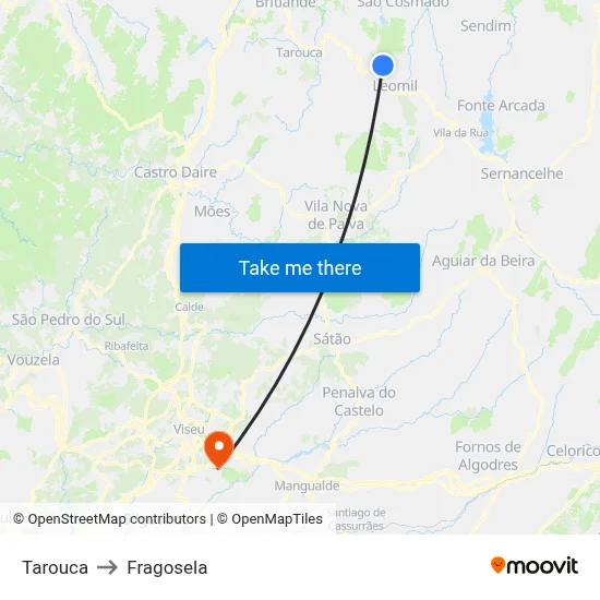 Tarouca to Fragosela map