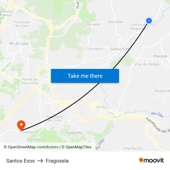 Santos Evos to Fragosela map