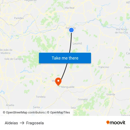 Aldeias to Fragosela map