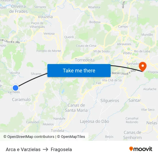 Arca e Varzielas to Fragosela map