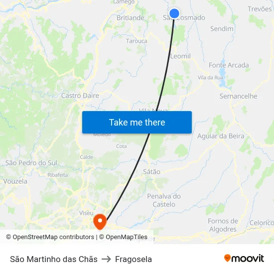 São Martinho das Chãs to Fragosela map