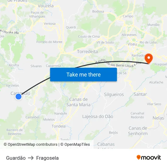 Guardão to Fragosela map