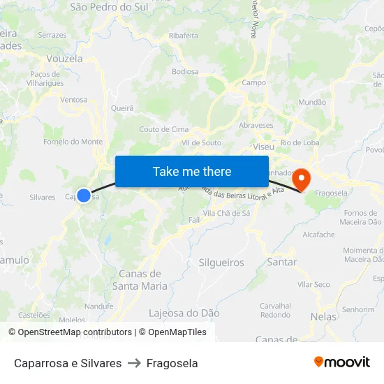 Caparrosa e Silvares to Fragosela map