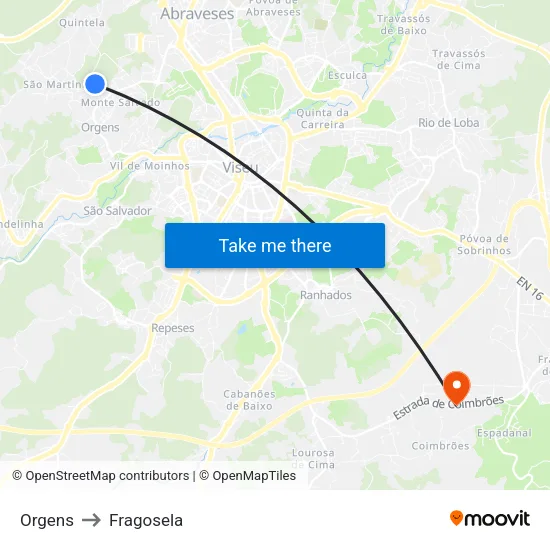 Orgens to Fragosela map