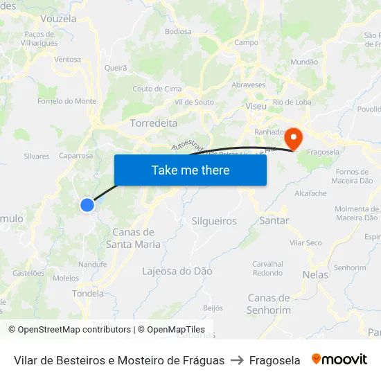 Vilar de Besteiros e Mosteiro de Fráguas to Fragosela map