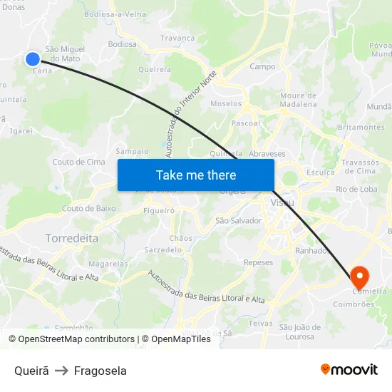 Queirã to Fragosela map