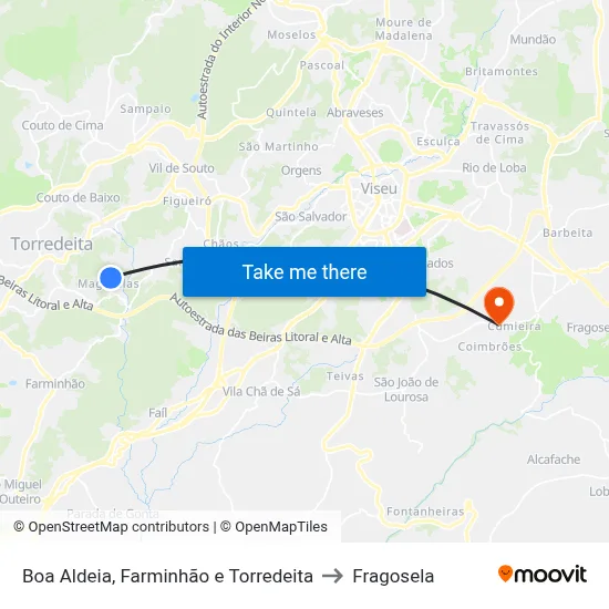 Boa Aldeia, Farminhão e Torredeita to Fragosela map