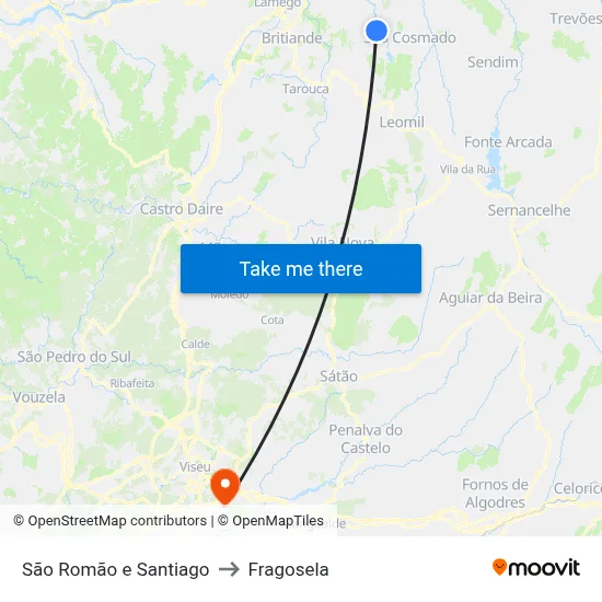 São Romão e Santiago to Fragosela map