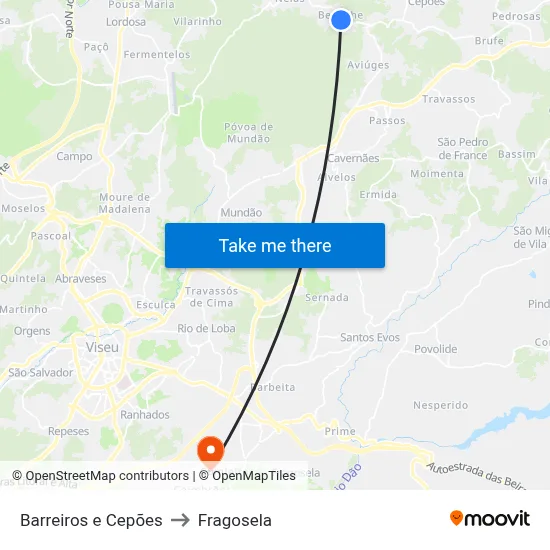 Barreiros e Cepões to Fragosela map