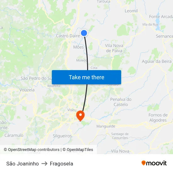 São Joaninho to Fragosela map