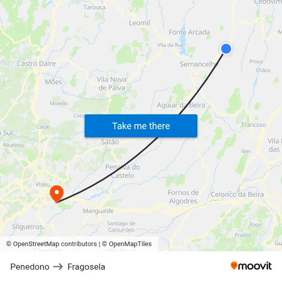 Penedono to Fragosela map