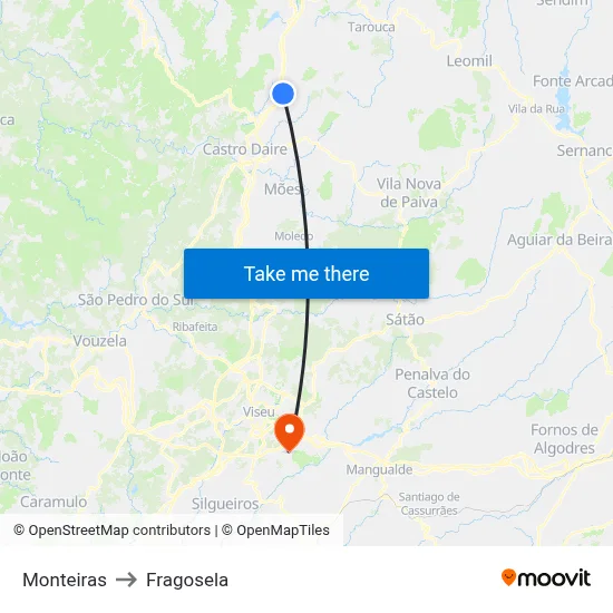 Monteiras to Fragosela map