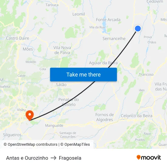 Antas e Ourozinho to Fragosela map