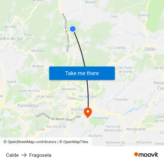 Calde to Fragosela map