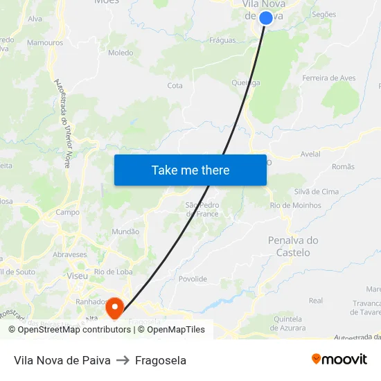 Vila Nova de Paiva to Fragosela map