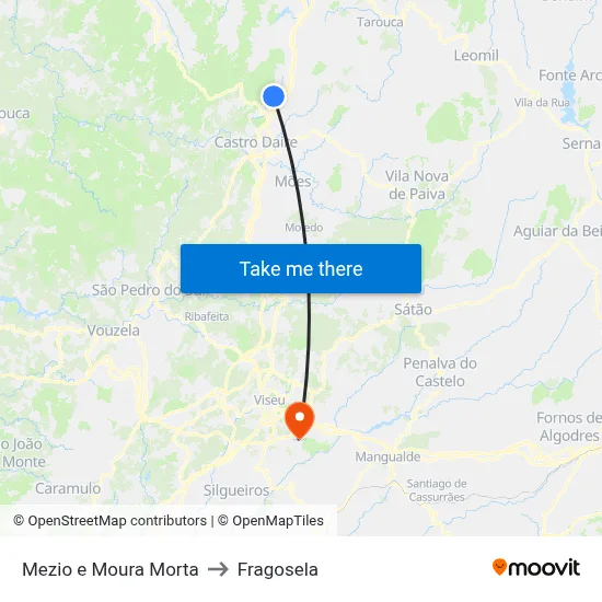 Mezio e Moura Morta to Fragosela map