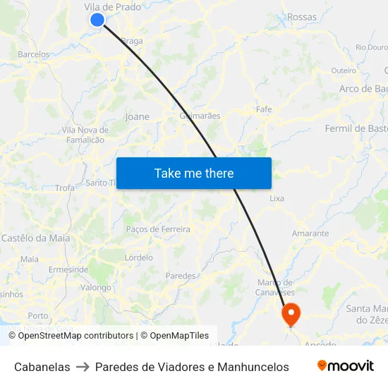 Cabanelas to Paredes de Viadores e Manhuncelos map