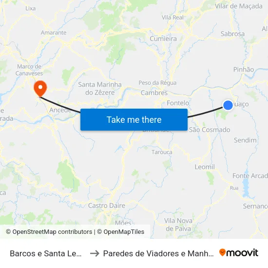 Barcos e Santa Leocádia to Paredes de Viadores e Manhuncelos map