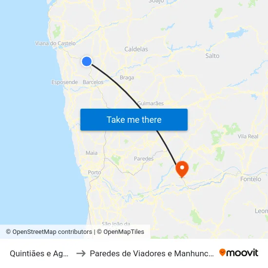 Quintiães e Aguiar to Paredes de Viadores e Manhuncelos map
