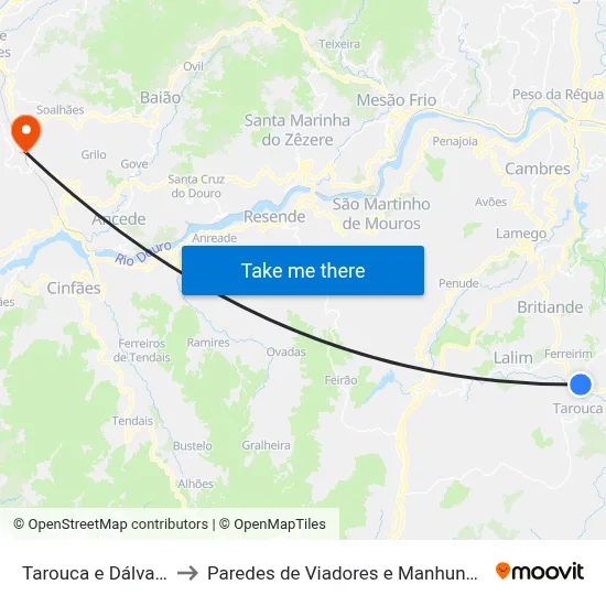 Tarouca e Dálvares to Paredes de Viadores e Manhuncelos map