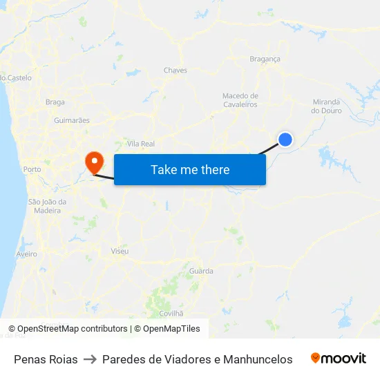 Penas Roias to Paredes de Viadores e Manhuncelos map
