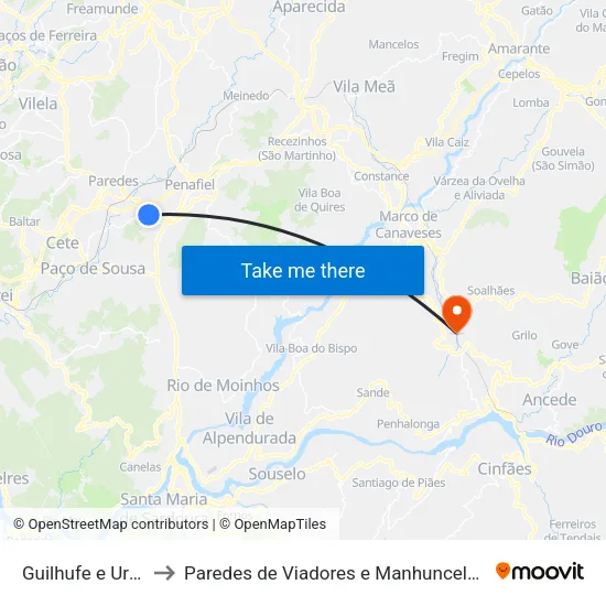 Guilhufe e Urrô to Paredes de Viadores e Manhuncelos map