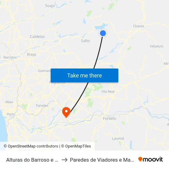 Alturas do Barroso e Cerdedo to Paredes de Viadores e Manhuncelos map