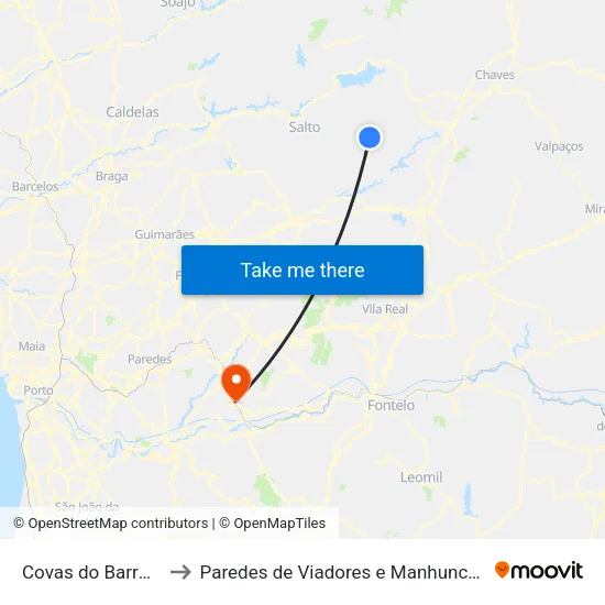 Covas do Barroso to Paredes de Viadores e Manhuncelos map