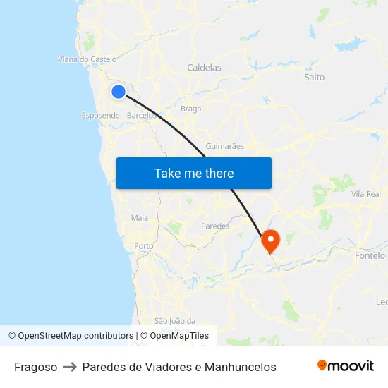 Fragoso to Paredes de Viadores e Manhuncelos map