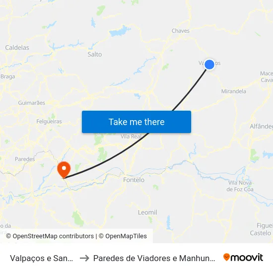Valpaços e Sanfins to Paredes de Viadores e Manhuncelos map