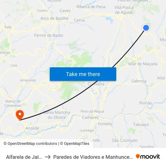 Alfarela de Jales to Paredes de Viadores e Manhuncelos map