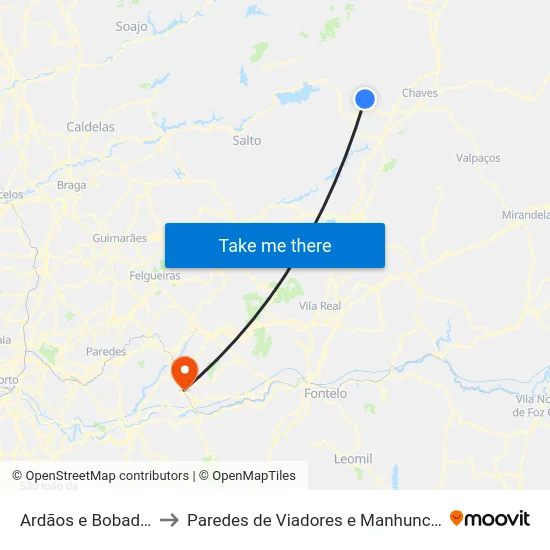 Ardãos e Bobadela to Paredes de Viadores e Manhuncelos map