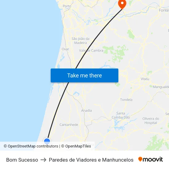 Bom Sucesso to Paredes de Viadores e Manhuncelos map