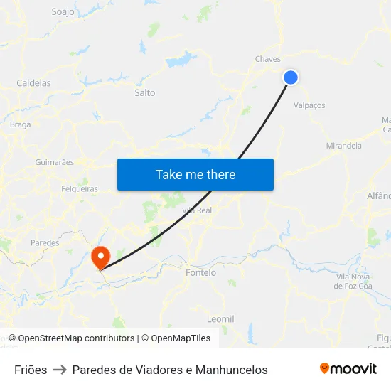 Friões to Paredes de Viadores e Manhuncelos map