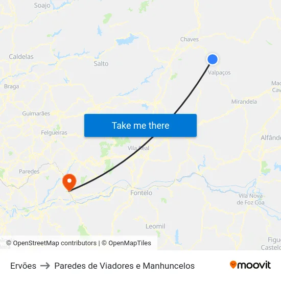 Ervões to Paredes de Viadores e Manhuncelos map