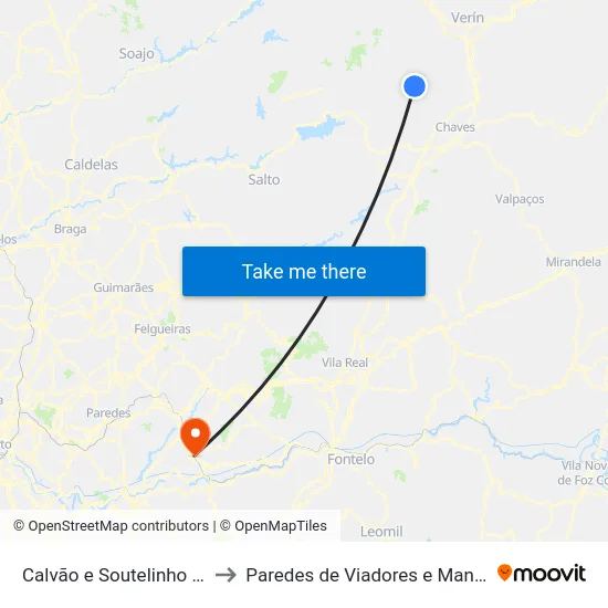 Calvão e Soutelinho da Raia to Paredes de Viadores e Manhuncelos map
