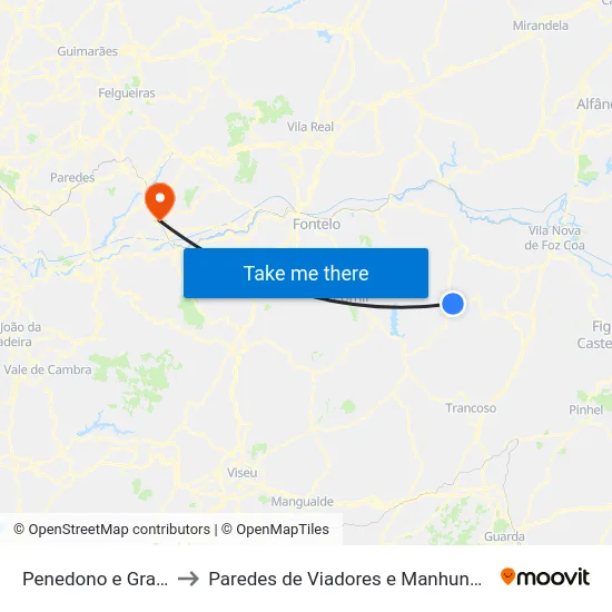 Penedono e Granja to Paredes de Viadores e Manhuncelos map