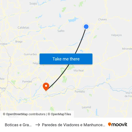 Boticas e Granja to Paredes de Viadores e Manhuncelos map