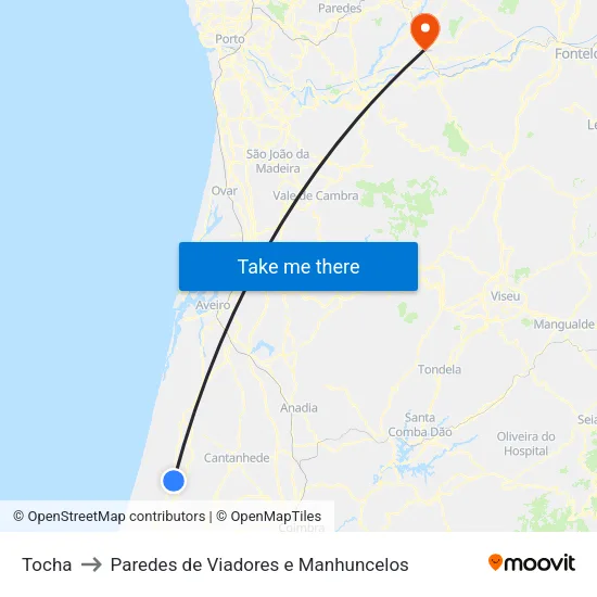 Tocha to Paredes de Viadores e Manhuncelos map