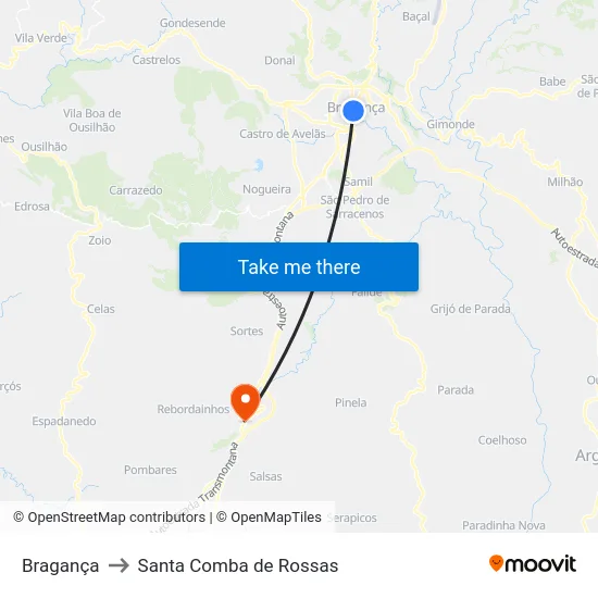 Bragança to Santa Comba de Rossas map