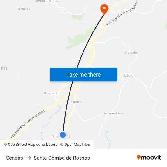 Sendas to Santa Comba de Rossas map