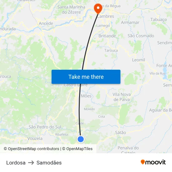 Lordosa to Samodães map