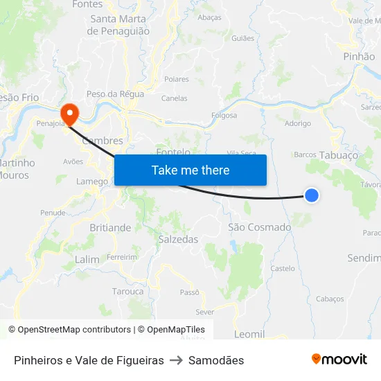 Pinheiros e Vale de Figueiras to Samodães map
