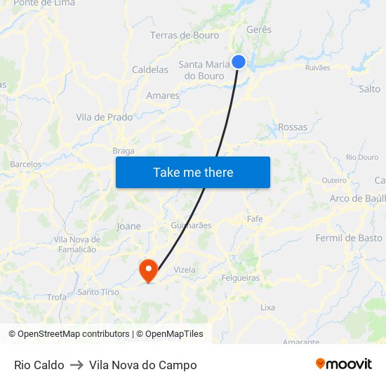 Rio Caldo to Vila Nova do Campo map