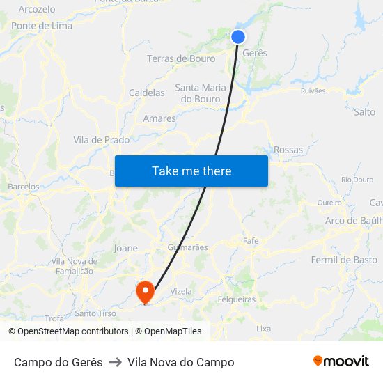 Campo do Gerês to Vila Nova do Campo map