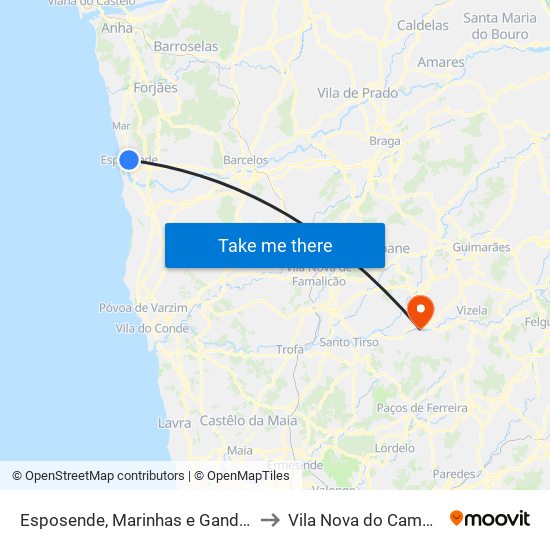 Esposende, Marinhas e Gandra to Vila Nova do Campo map