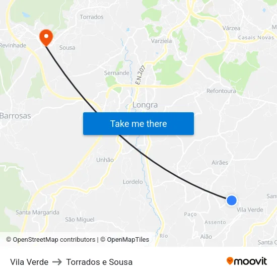 Vila Verde to Torrados e Sousa map