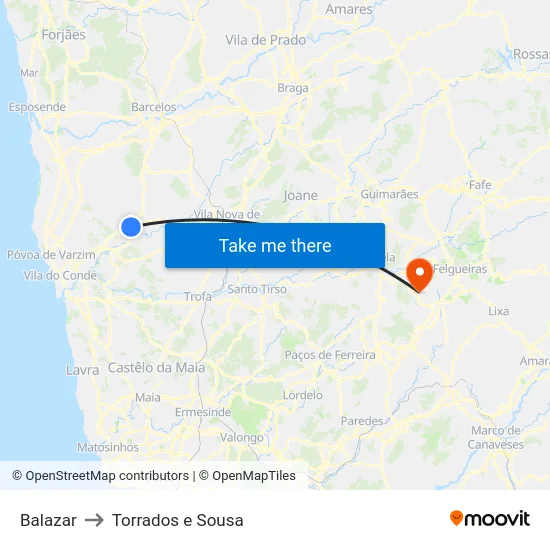 Balazar to Torrados e Sousa map
