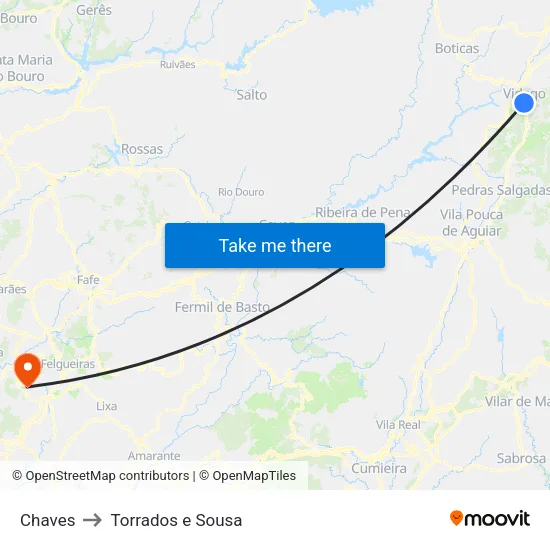 Chaves to Torrados e Sousa map
